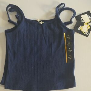 Art class Navy Ribbed Double-Strap Tank with Floral Accent New With Tag